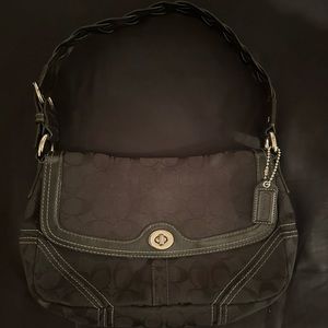 COACH Chelsea Signature Black Canvas Leather Braided Strap Handbag Flap Purse